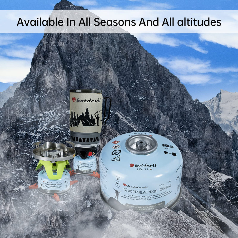 Hotdevil screw-on fitting compatible with standard backpacking stoves.