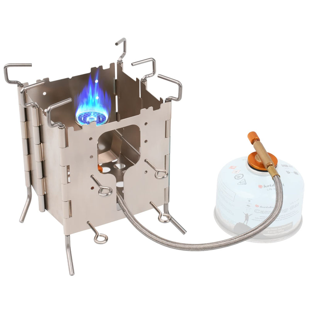 Hotdevil solo stove front view shows durable stainless steel for rugged outdoor cooking.