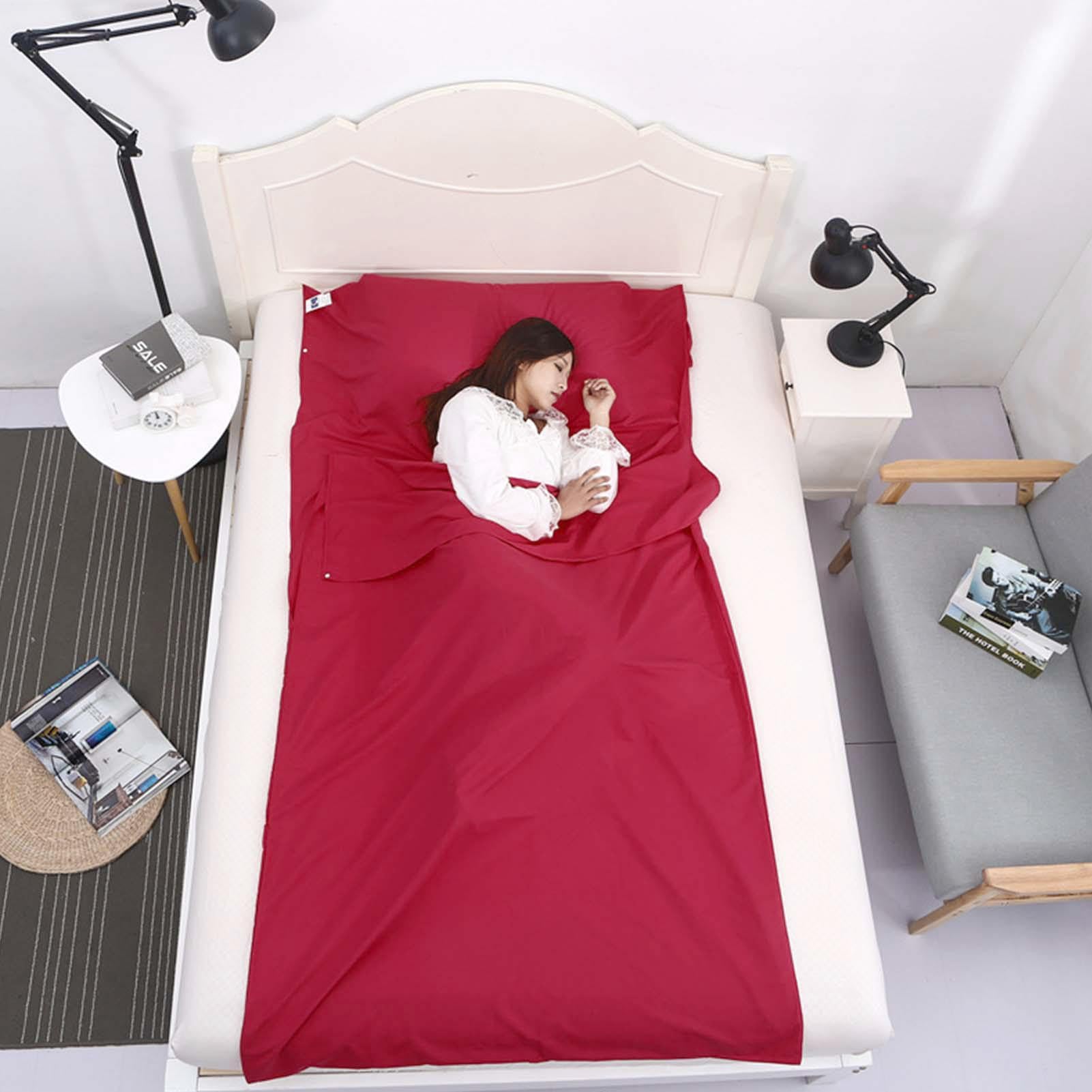 Hotel Sleepings Bag Liner with pillow pocket keeps your pillow secure and comfortable.