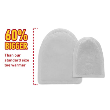 Hiker using toe warmers during cold weather outdoors.
