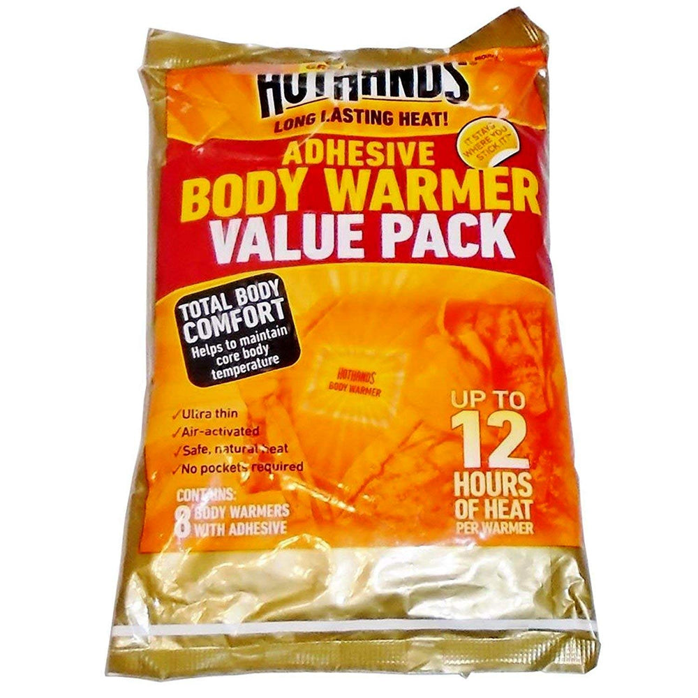 HotHands body warmer adhesive 8ct pack front view for quick, long-lasting warmth on the go.