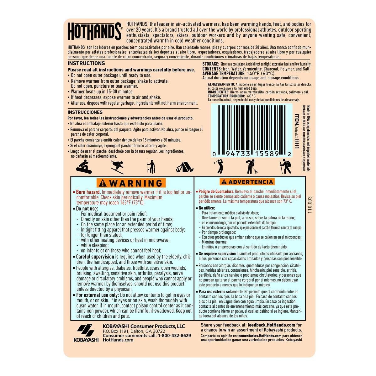 HotHands Extra Large 18hr Warmer in use, keeps hands warm during outdoor activities.