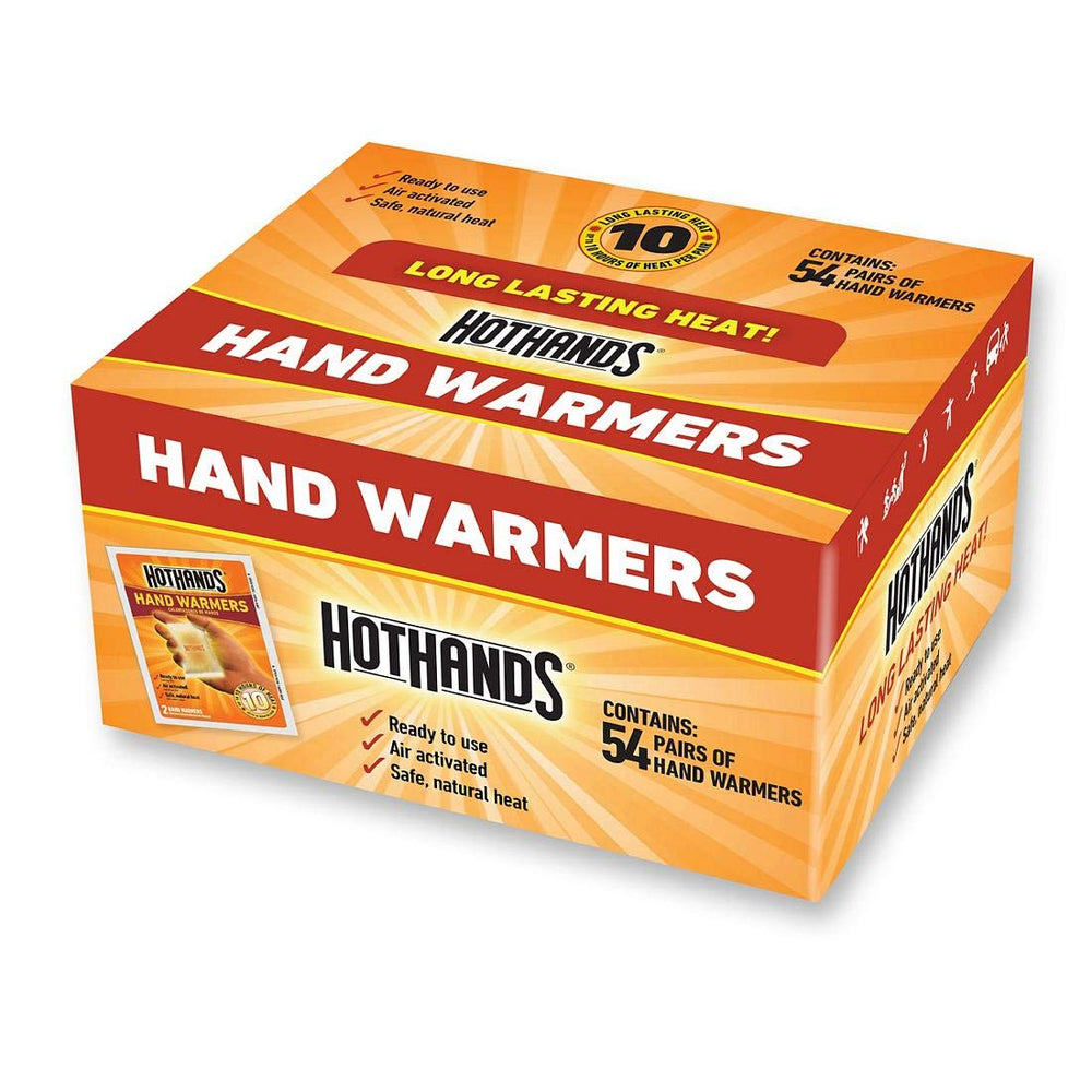 HotHands hand warmers 54-pair pack deliver safe, odorless heat for outdoor warmth.
