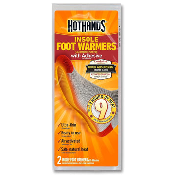 HotHands Insole Warmers with adhesive on right and left feet for all-day warmth.