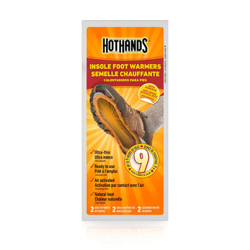 HotHands insole warmers placed inside a boot for ultra-thin warmth.