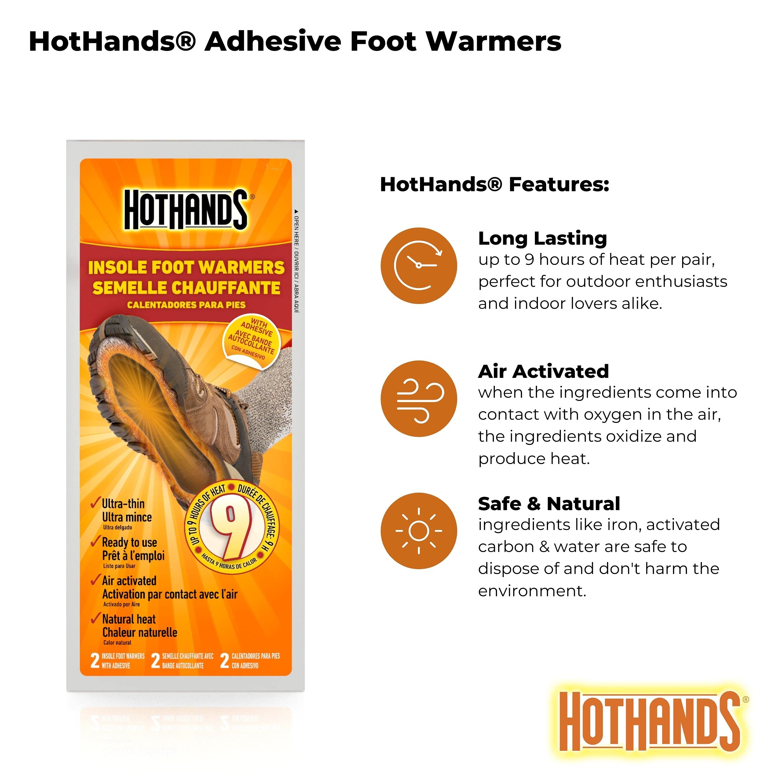 HotHands insoles nine-hours heat keeps feet warm through long shifts or travel.