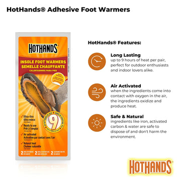HotHands insoles nine-hours heat keeps feet warm through long shifts or travel.