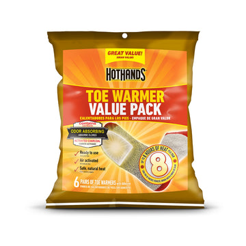 HotHands toe warmers placed inside a boot deliver cozy warmth.