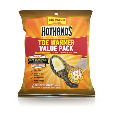 HotHands toe warmers pack with six pairs ready to warm toes