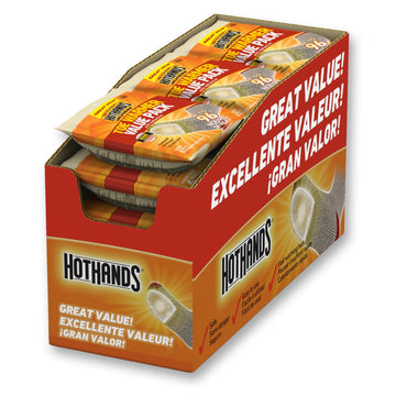 HotHands toe warmers pack open shows 72 pairs for long-lasting warmth outdoors.