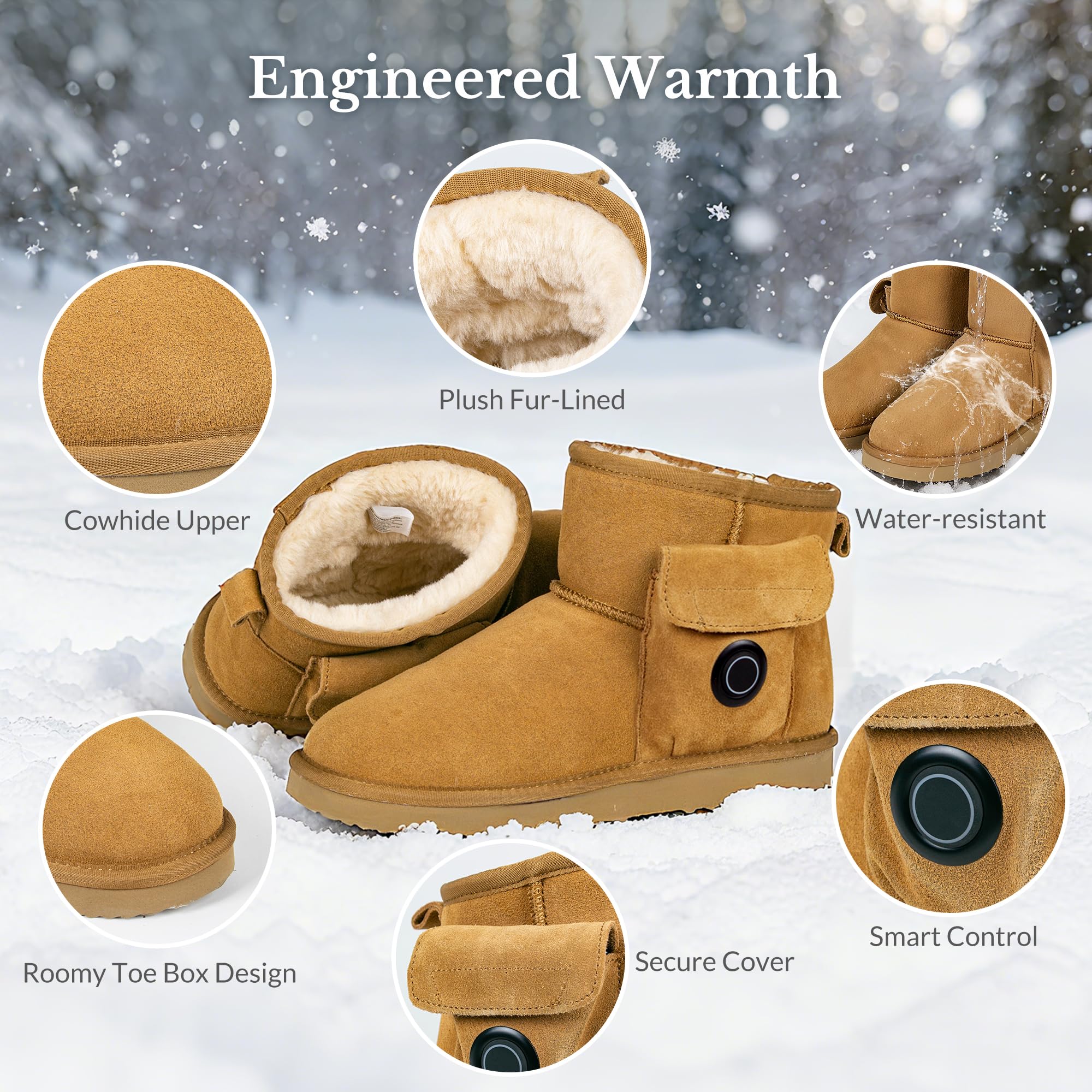 HOTHUGZ heated footwear—water-resistant uppers for damp days.