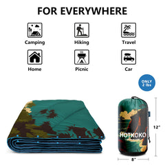 Hotkoko blanket shown as a rug and shawl for versatile camping comfort.
