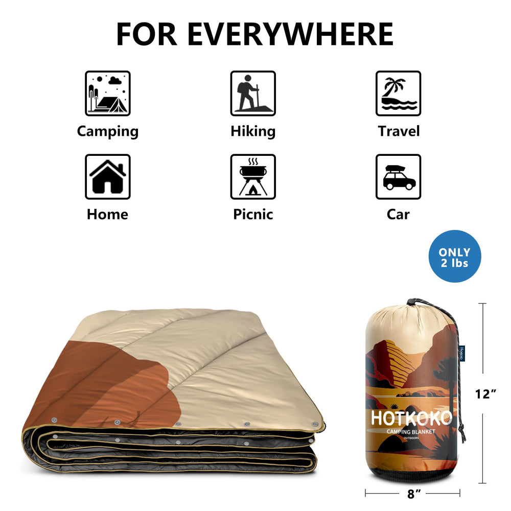 hotkoko camping blanket used as rug, shawl, or sleeping bag