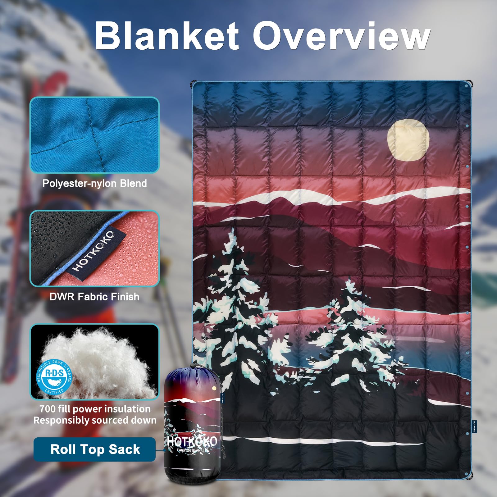 hotkoko down camping blanket multifunction buttons enable shawl or sleeping bag