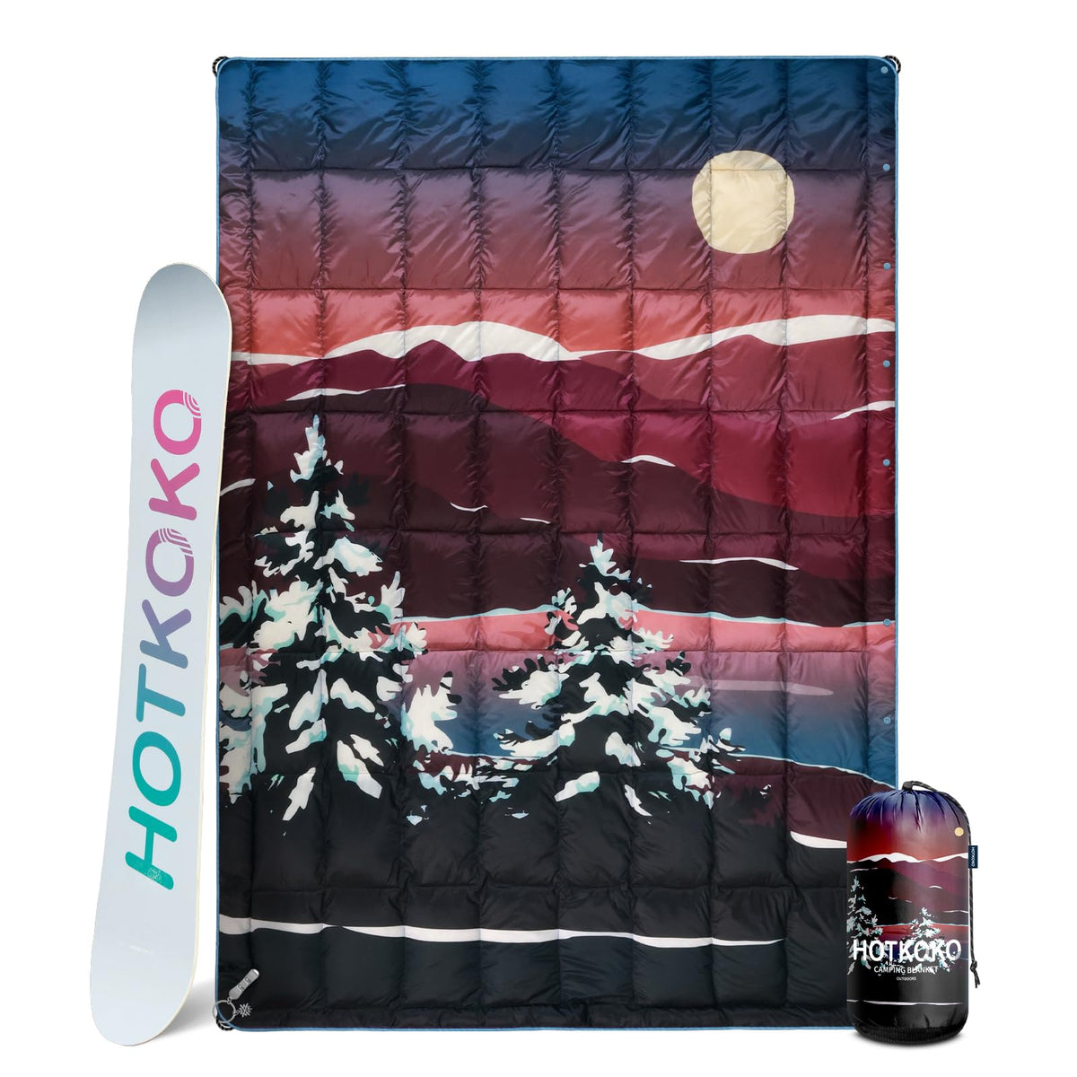 hotkoko down camping blanket shell closeup shows windproof warmth for outdoors