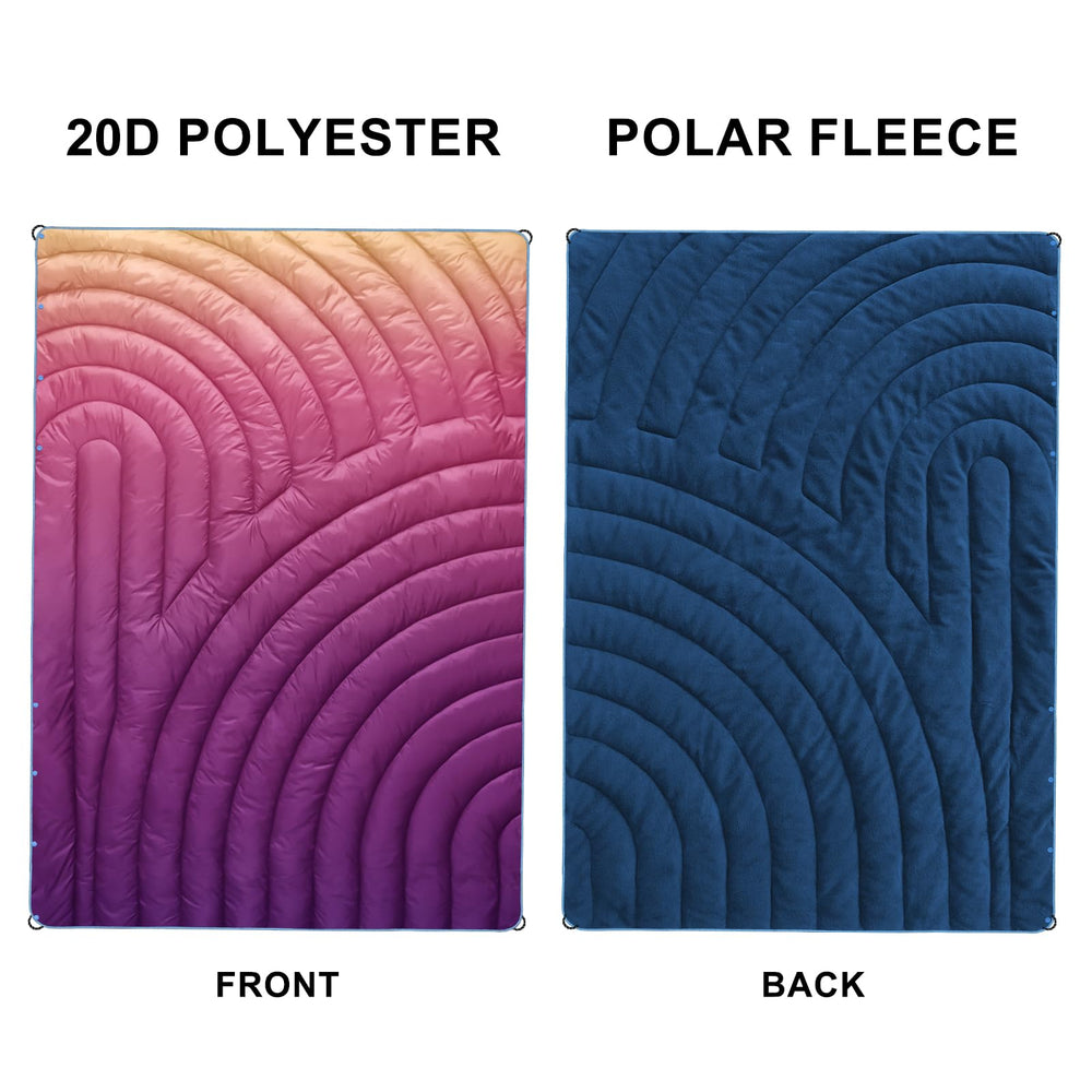 Hotkoko blanket shows puffed insulation for cozy outdoor warmth.