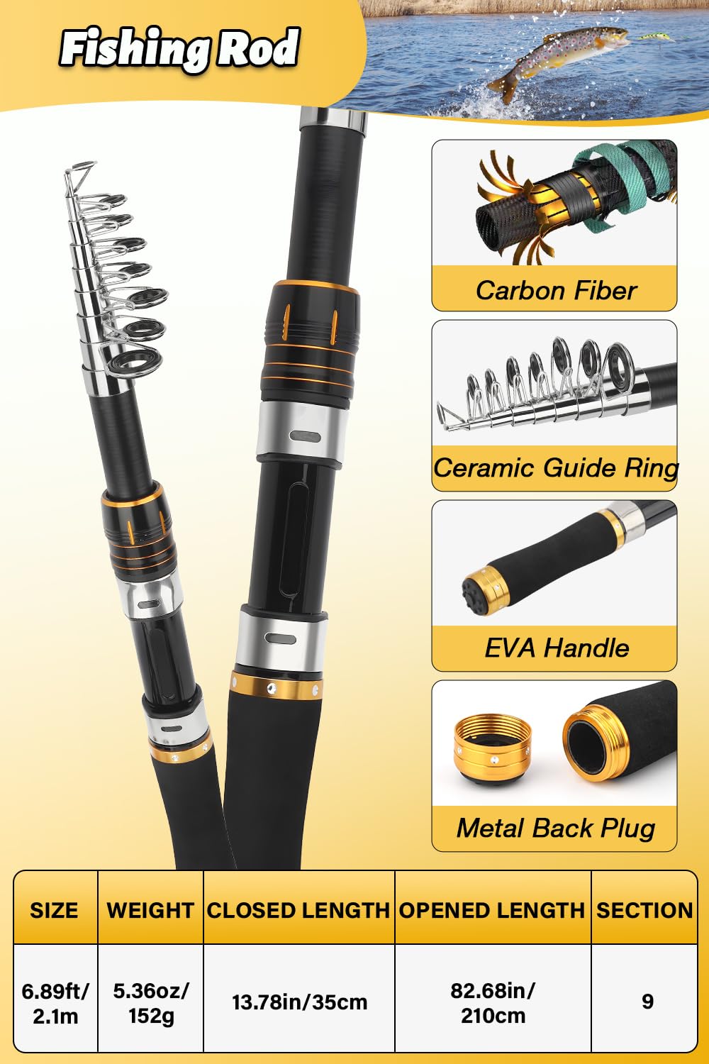Hotoby fishing pole combo rod collapsed for compact travel and easy storage