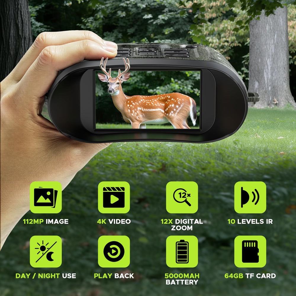 HOTPEAK night vision goggles with 12x zoom enable distant viewing for hunting or security.