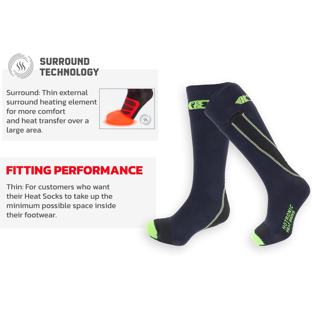Hotronic XLP PFI 30 Surround Thin Heat Socks inner view, comfortable battery placement