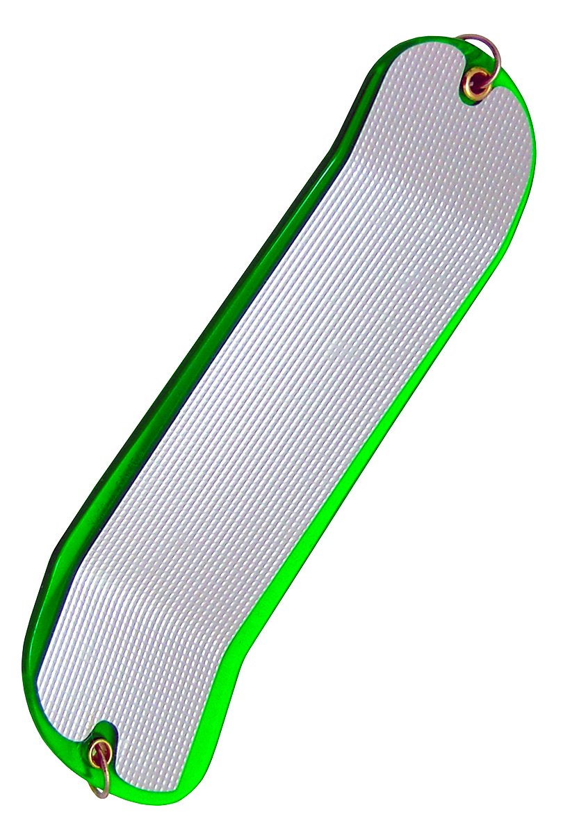 Hot Spot Green Silver Mini 905 flasher enhances visibility for salmon trolling.