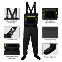Close-up of nylon 3-ply waterproof wader with reinforced PVC upper