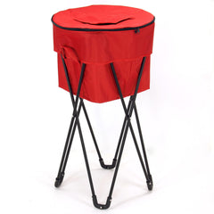 Household Essentials 2170-1 standing ice cooler red, front view, keeps drinks cold outdoors