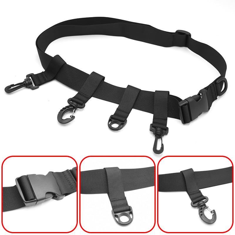 Front view showing D rings and swivel hooks
