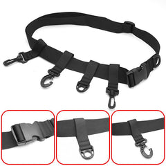 Front view showing D rings and swivel hooks