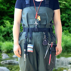 Model wearing HOUSON Wade Belt with fishing gear