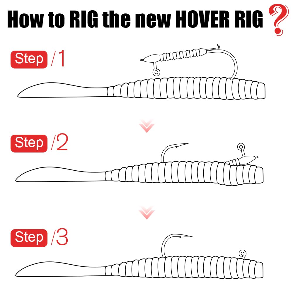 Five size options for hover rig jig heads: #1 1/32oz to 3/0 1/8oz