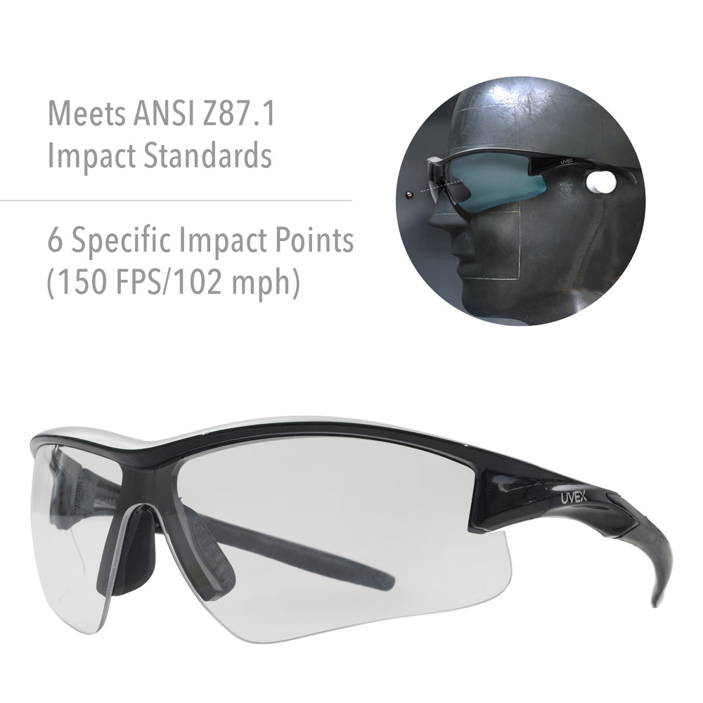 Howard Leight Uvex Acadia clear lens suited for indoor and outdoor shooting.