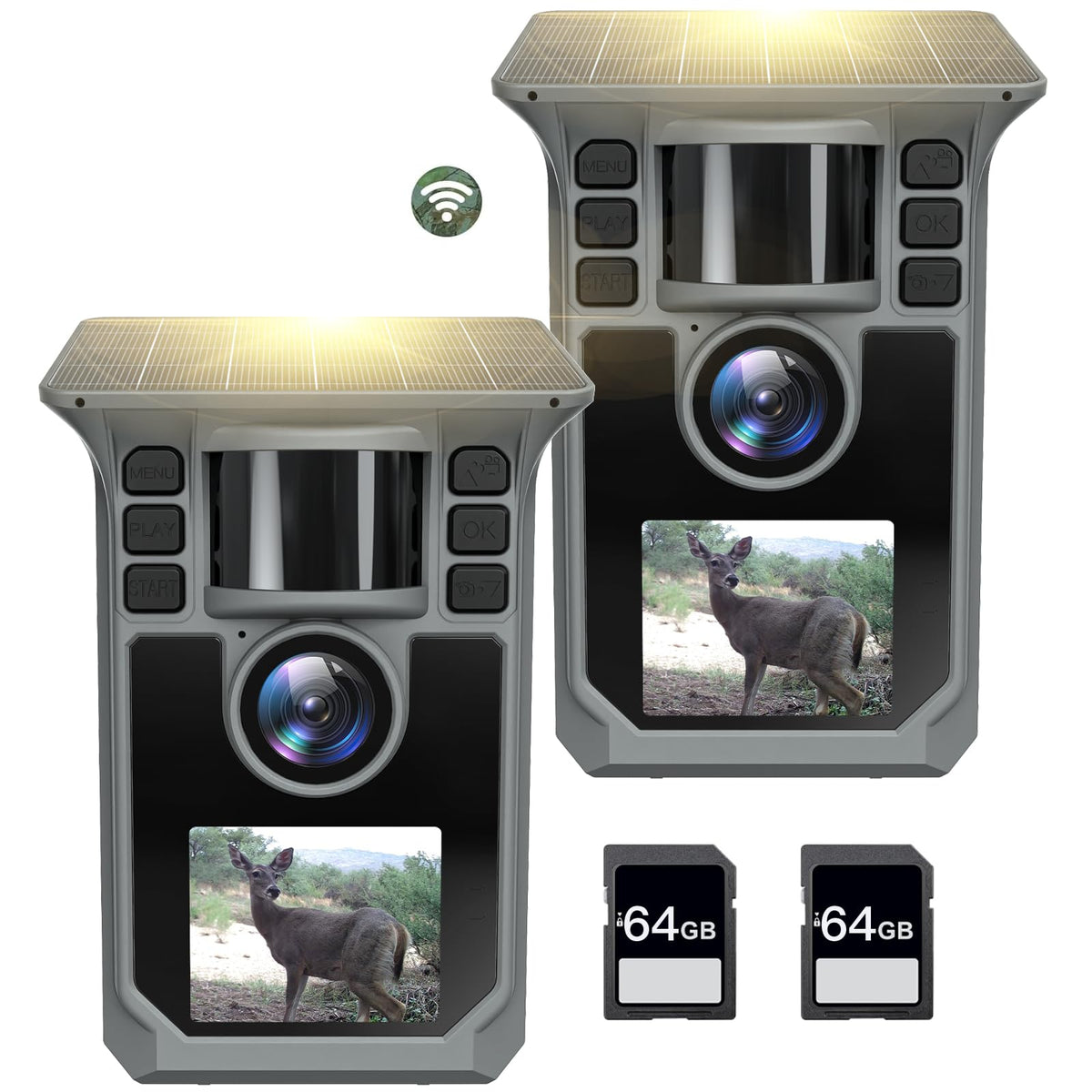 Hrivcam Trail Camera setup showing solar-powered operation for long-term wildlife monitoring.