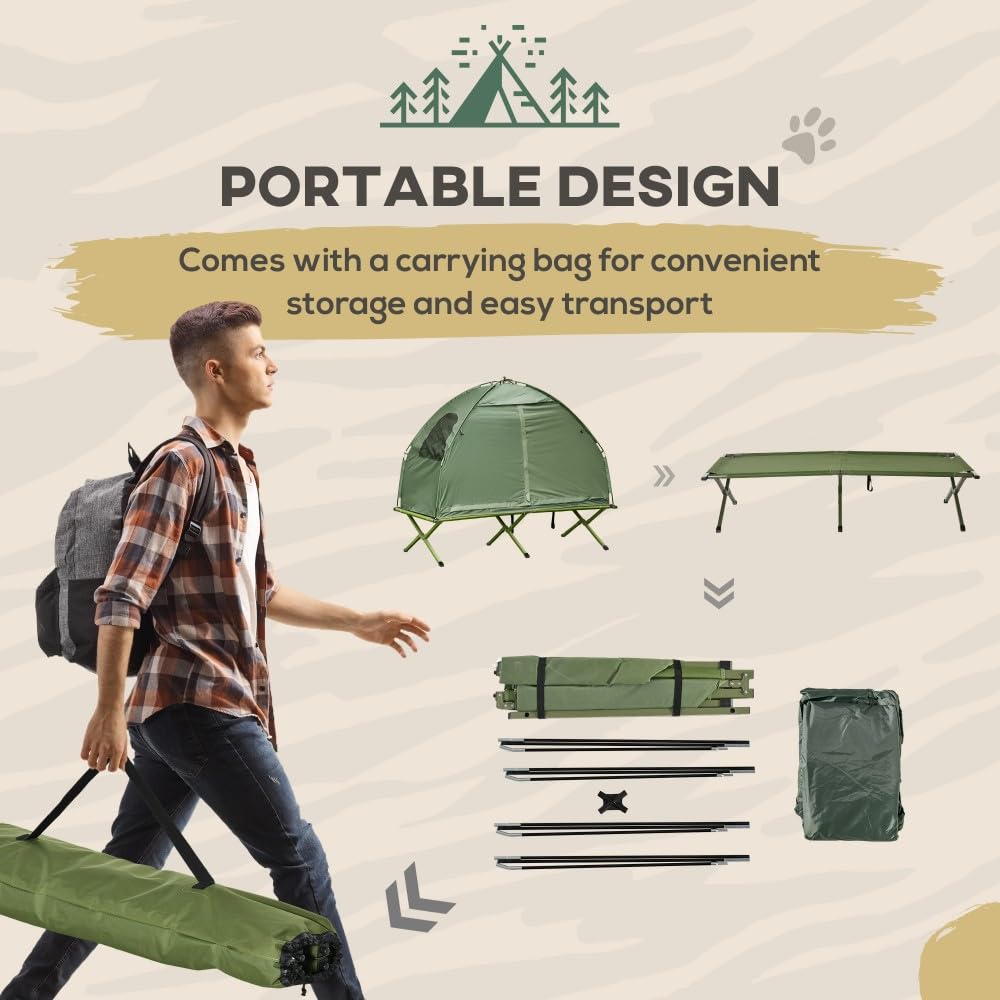HRVEOCEI adult camping cot supports up to 250 lbs for sturdy rest.