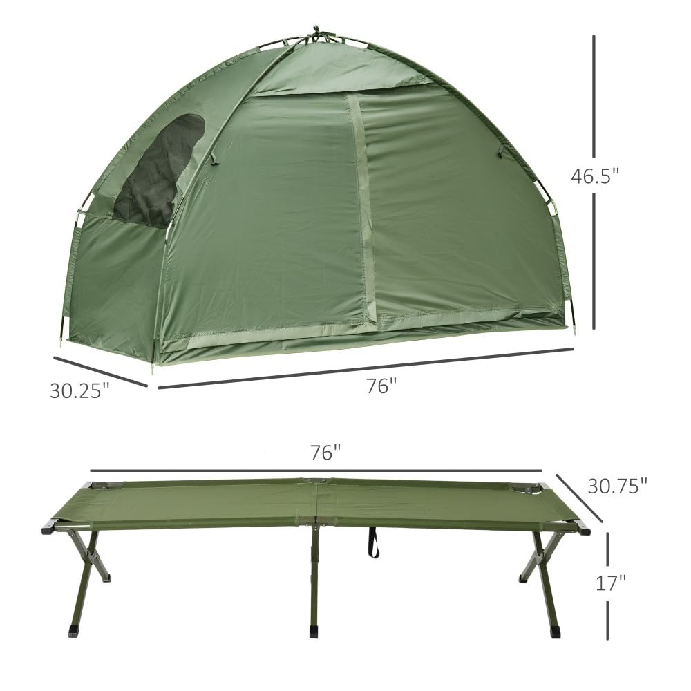 HRVEOCEI folding cot setup shows quick assembly for camping trips.