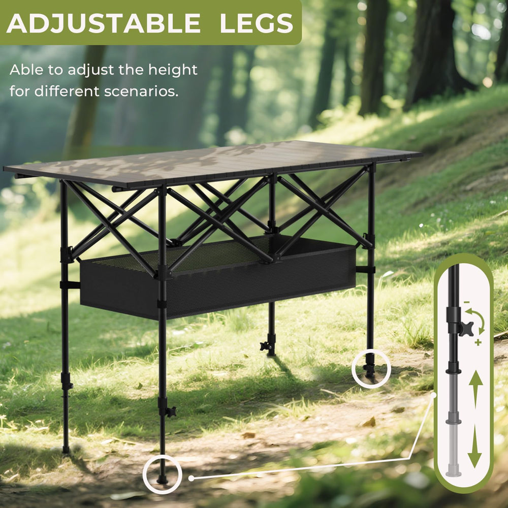 Hsundries outdoor table ready for camping, picnics, backyard parties on grass or sand