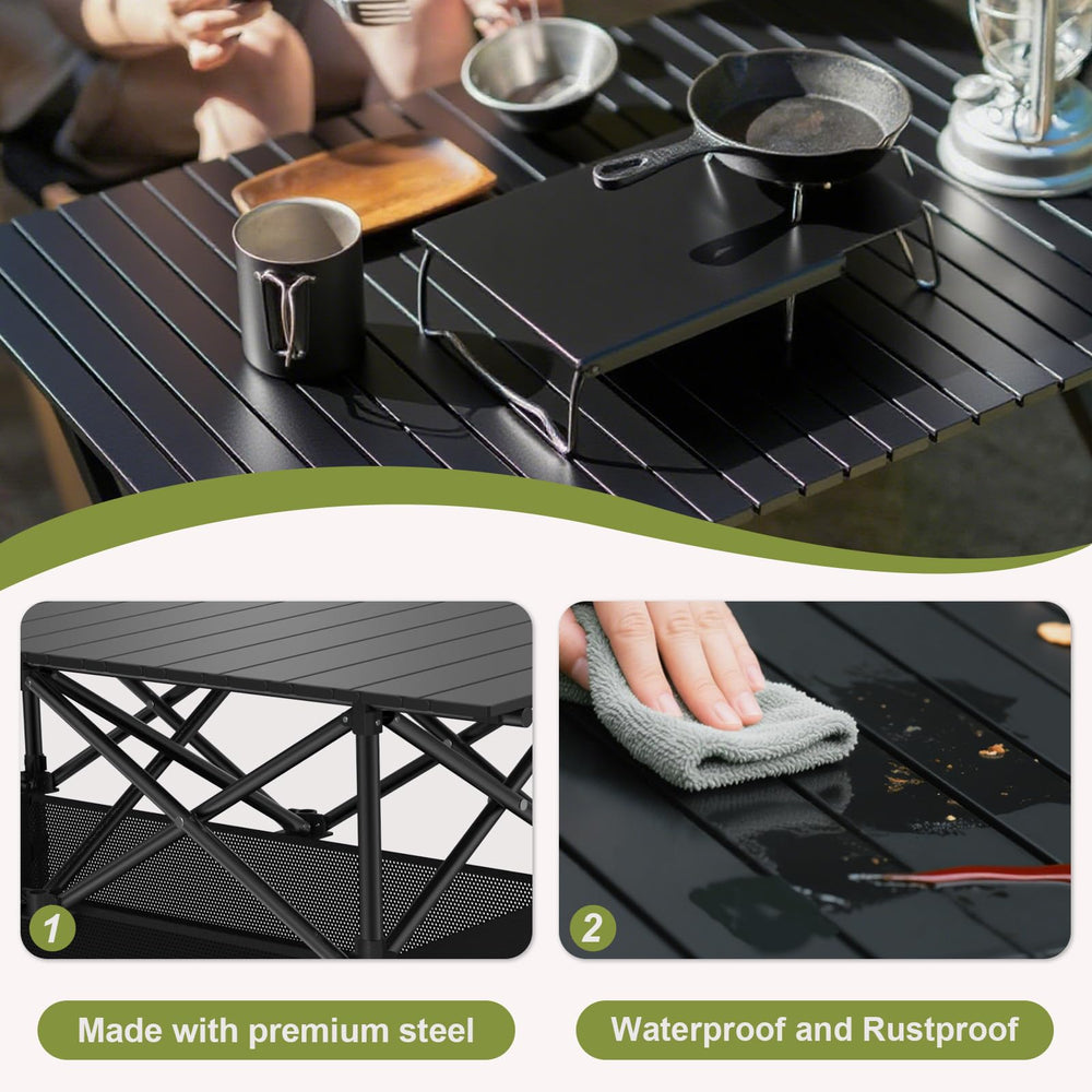Hsundries 4FT table features telescopic legs for adjustable height on varied terrains