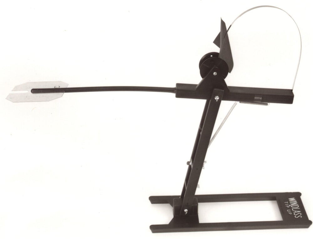 HT Enterprise TU-1 windlass tip-up with 500ft spool for easy line handling and quick retrieval.