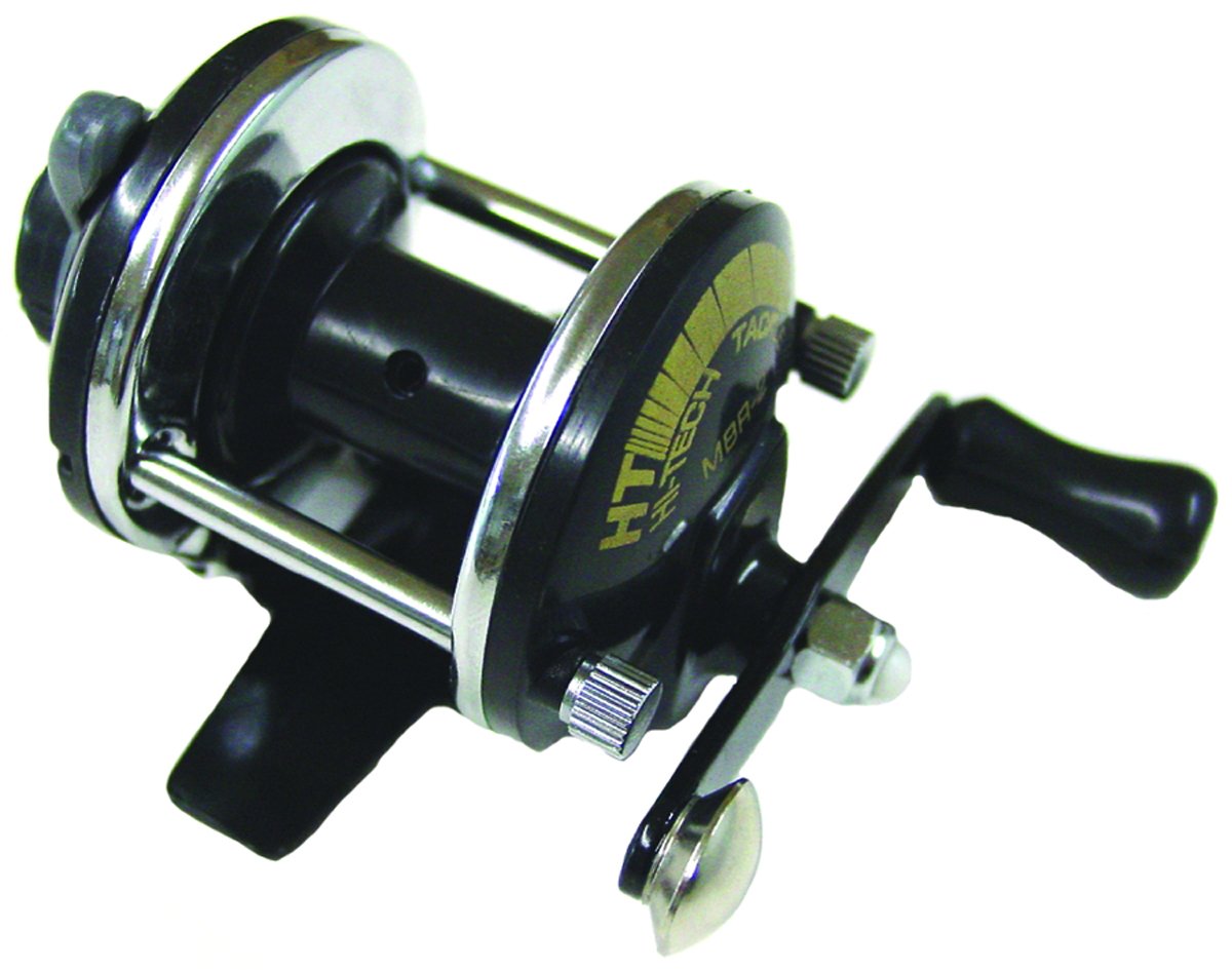 HT Enterprises Deluxe Mini Bait Cast Reel with Drag, black, for precise control and smooth casting.