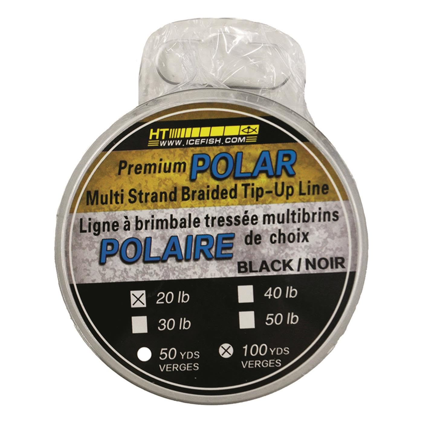 HT IL-1020 Polar No. 20 braided line close-up for ice fishing sensitivity.