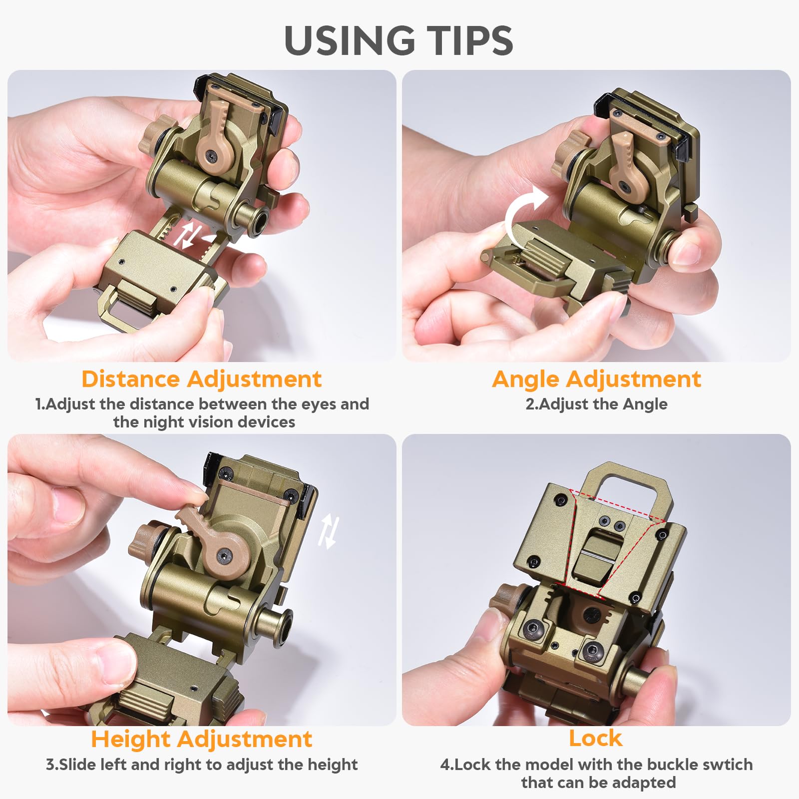 HTPREC NVG Mount FDE finish blends with tactical gear.