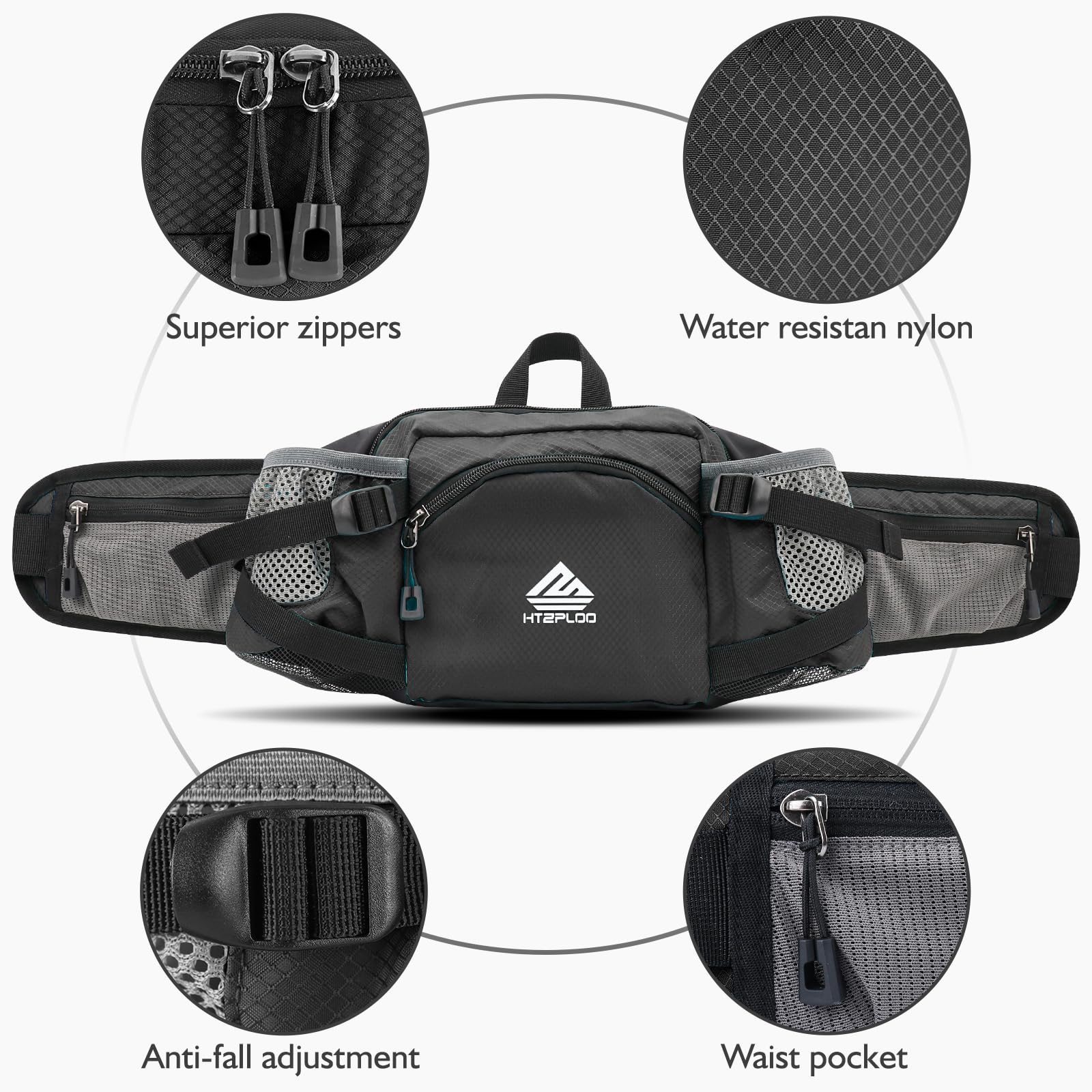 HTZPLOO five-pocket layout fits phone, wallet, keys and more.