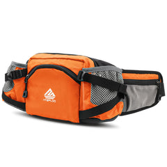 HTZPLOO orange fanny pack side view shows rugged waterproof fabric
