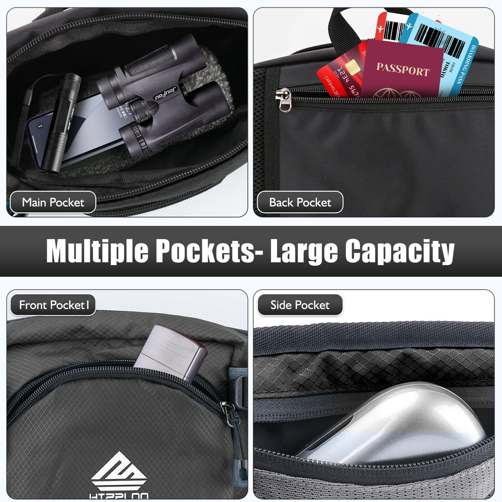 HTZPLOO waist bag offers secure zippers and reinforced stitching for durability.