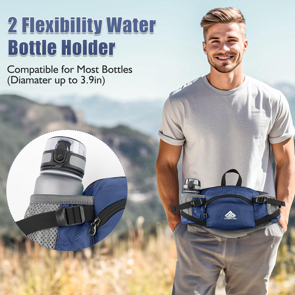HTZPLOO fanny pack waterproof fabric withstands rain and splashes during workouts.