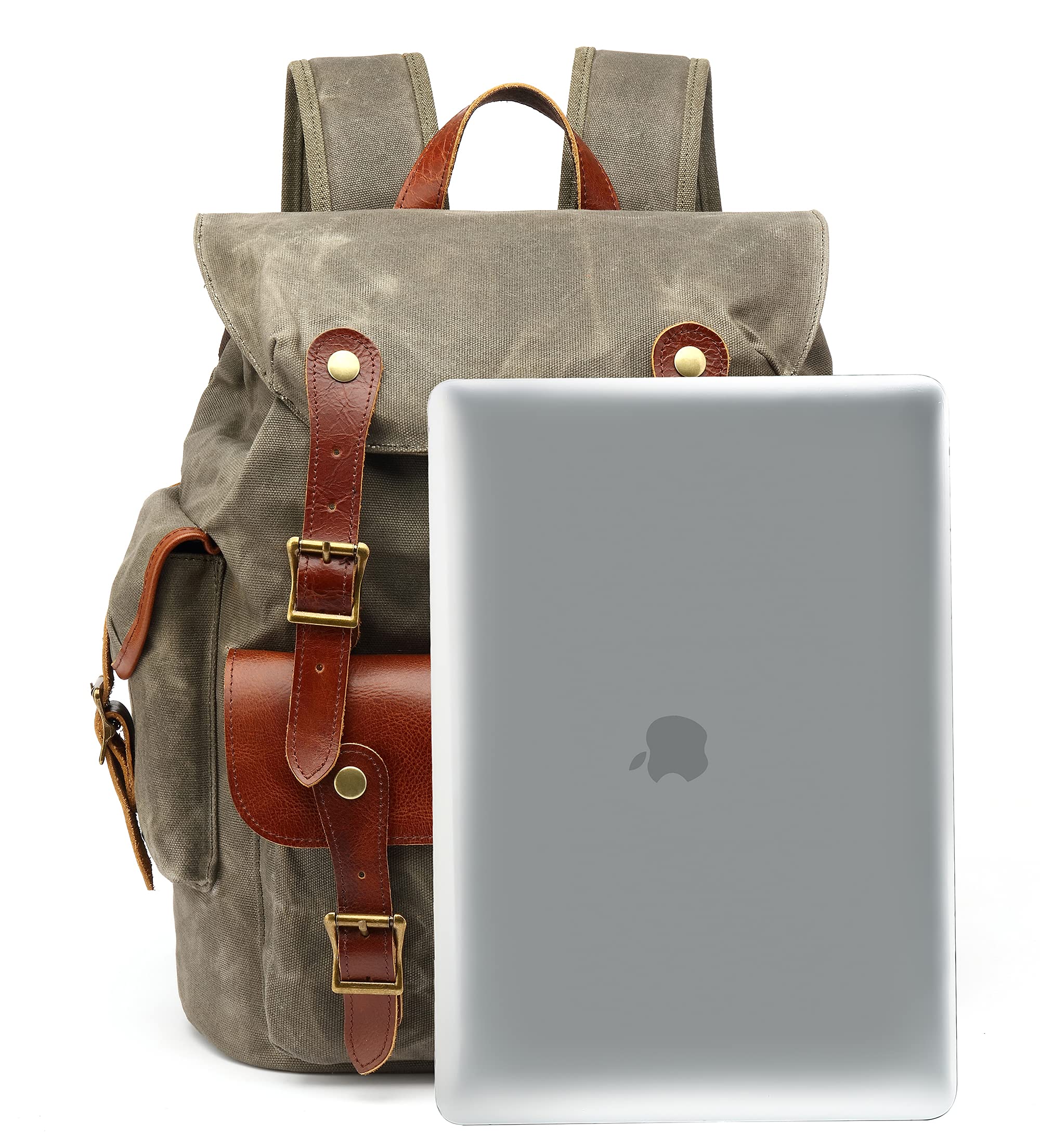 HuaChen Vintage Heavy-Duty Canvas Backpack back panel features ventilated mesh for all-day comfort.