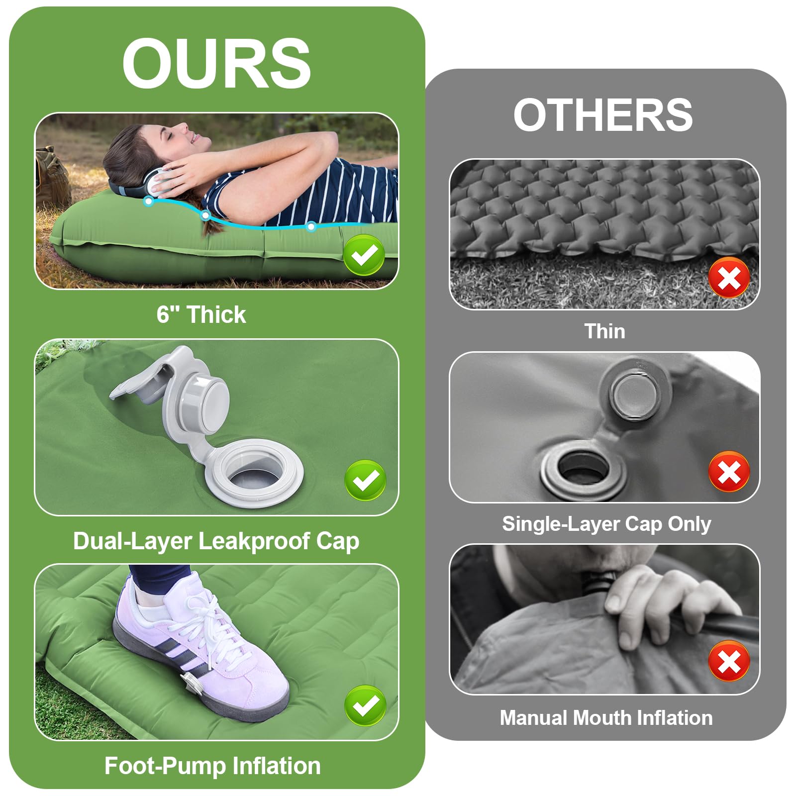 Hualonger camping pad inflation setup showing quick self-inflation feature