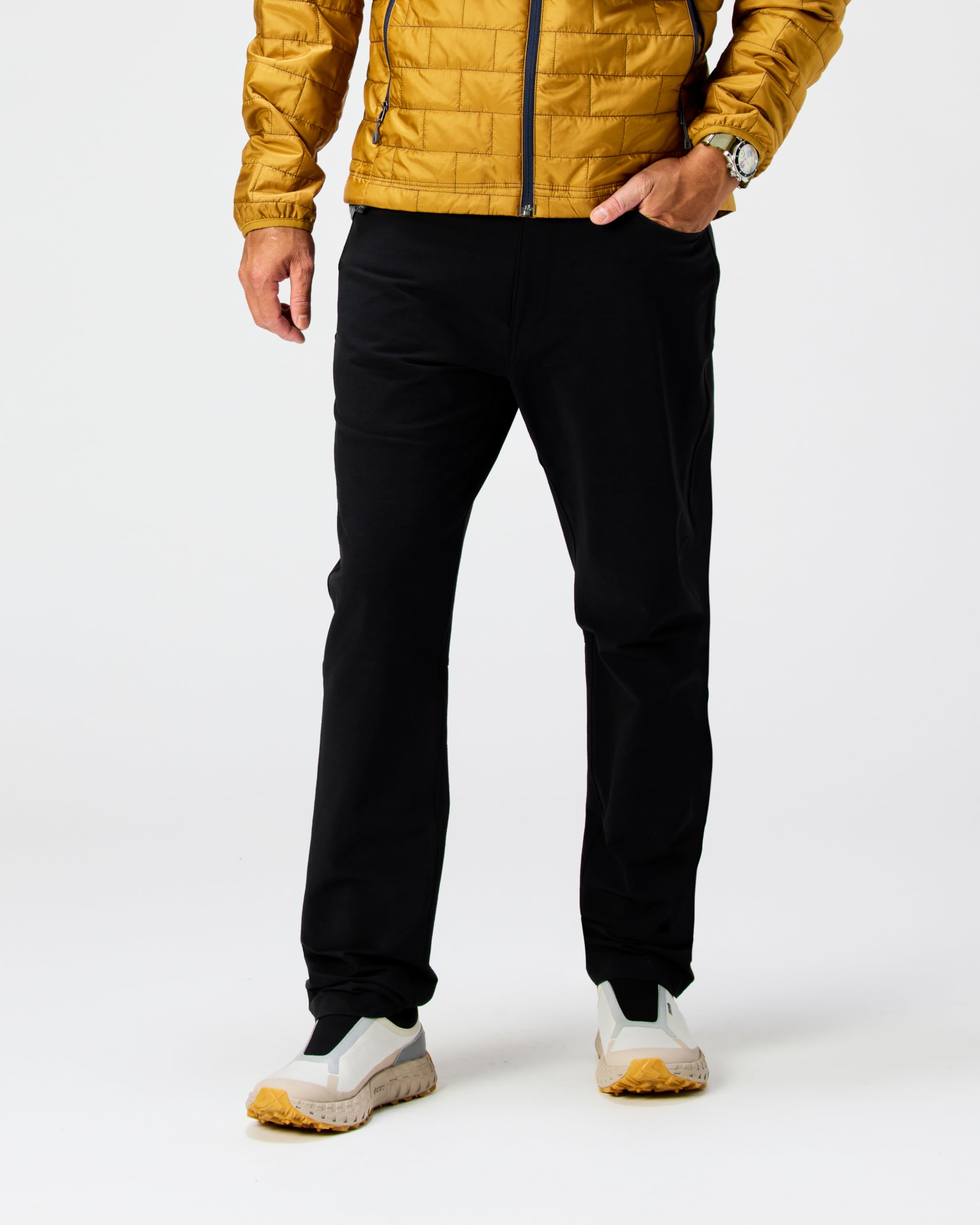 Huckberry Proof 72-Hour Merino Pant side seam movement highlights flexible tapered fit