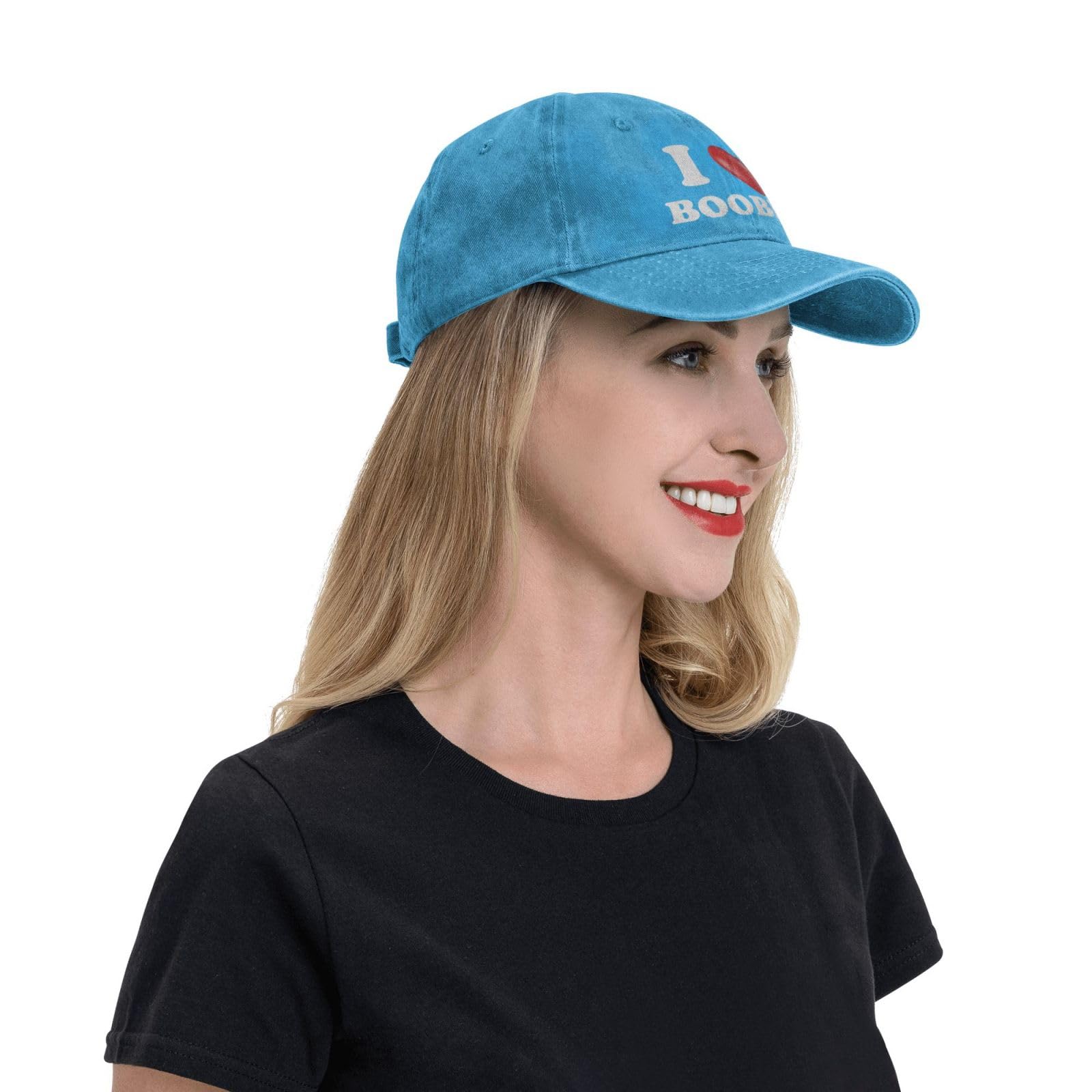 Huesdeaw I Love Boobies hat blue inner-band detail, snug fit