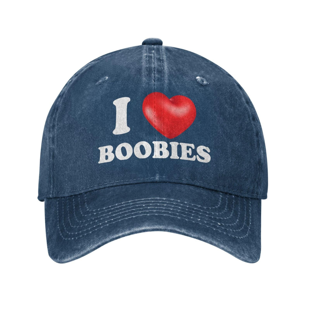 huesdeaw I Love Boobies hat navy blue front view for everyday casual wear