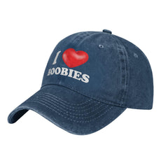 huesdeaw I Love Boobies hat navy blue side view ideal for outdoor activities